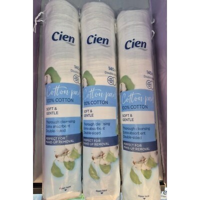 Диски ватные косметические Cien Soft Cotton Pads двусторонние круглые, 140 шт