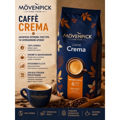 Кофе в зернах Mövenpick Caffè Crema, 1 кг, 100% Арабика, Швейцарский бренд