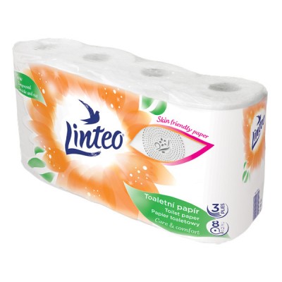 Туалетная бумага LINTEO 3-х слойная белая, 8 рулонов