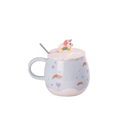 Чашка керамическая Rainbow Ceramic Mug 400ml с крышкой и ложкой Голубой HPCY8278BL