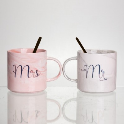 Набор парных фарфоровых чашек Mr&Mis 2 (шт) по 400 (мл) чашки на подарок с ложкой FM-28
