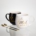 Набор парных фарфоровых чашек Mr&Mis 2 (шт) по 350 (мл) чашки на подарок с ложкой Черный с белым FM-29