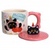 Чашка фарфоровая с крышкой Kitten's Birthday 400 (мл) подарочная кружка прикольная чашка для детей на подарок Розовый FM-24C