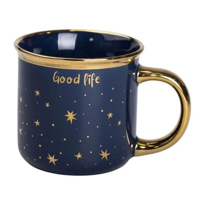 Чашка керамическая с золотым ободком и позолоченной ручкой 320 (мл) Good life Синяя RX-N231506BL
