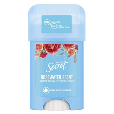 Кремовый дезодорант-антиперспирант Secret Rosewater Scent, 40 мл, с ароматом розовой воды, защита до 48 часов