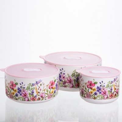 Контейнеры для еды фарфоровые Flowers 9,5/13/15 см Yiwu TS-3P-2