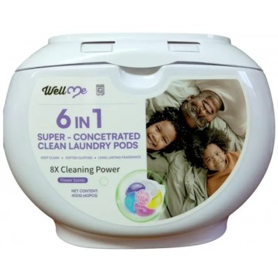 Парфюмированные капсулы с гранулами WellMe 6в1 Super-concentrated для стирки универсальные, 40шт