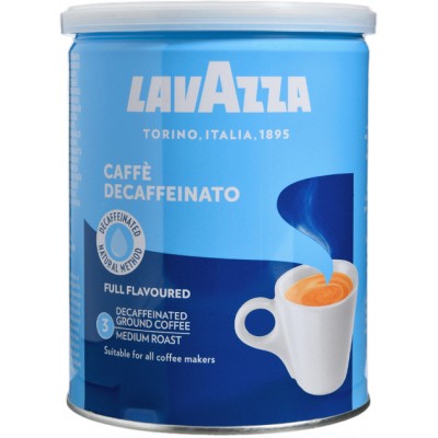 Кофе молотый Lavazza Dek без кофеина 250 г (железная банка, 20% арабика, 80% робуста)