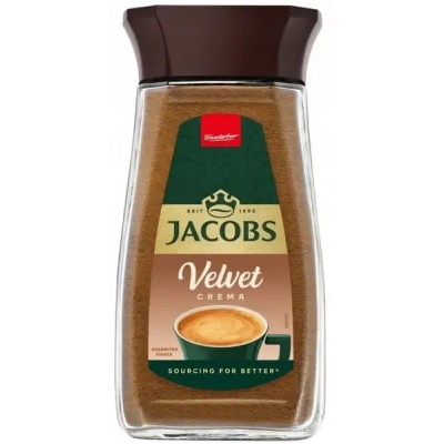 Кофе растворимый Jacobs Velvet Crema 100 г – сублимированный кофе с мягким бархатистым вкусом и ароматом