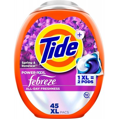 Капсулы для стирки Tide POWER PODS Febreze Odor Eliminators + Lasting Freshness Spring & Renewal 45 шт, 4 в 1, против пятен