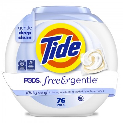 Капсулы для стирки Tide Free & Gentle Pods 76 шт, без запаха, для холодной воды, деликатная очистка