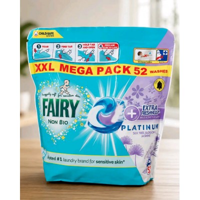 Капсулы для стирки Fairy Non Bio Platinum Extra Freshness, 52 шт, универсальные, для чувствительной кожи