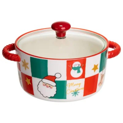 Супница фарфоровая Christmas новогодняя  800 (мл) с крышкой Yiwu FM-CS-9C