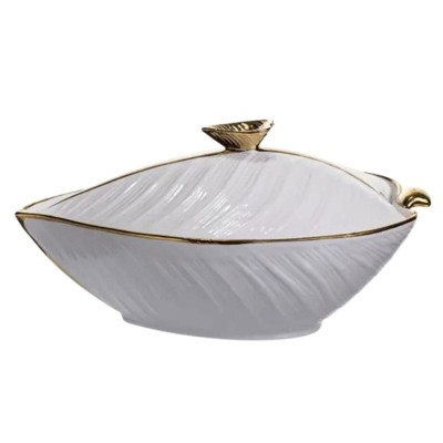 Супница 800 (мл) фарфоровая 32×21×16 (см) с крышкой Белый с золотом XL-4054AG
