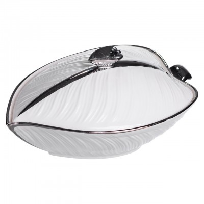 Супница 800 (мл) фарфоровая 26×18×14 (см) с крышкой Белый с серебром XL-4074AS