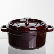Кокотница чугунная эмалированная 2,5 л, бургунди Yiwu HP-FLG-9 burgundy