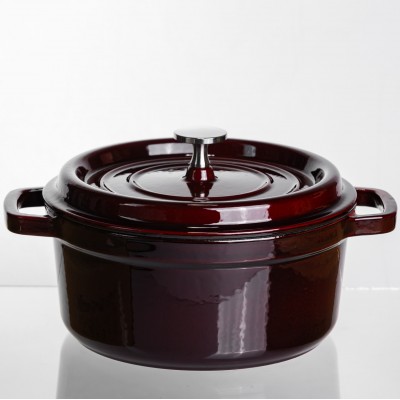 Кокотница чугунная эмалированная 2,5 л, бургунди Yiwu HP-FLG-9 burgundy
