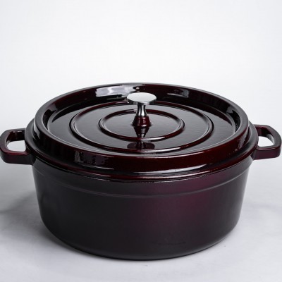 Кокотница чугунная эмалированная 6 л, бургунди Yiwu HP-FLG-13 burgundy