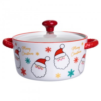 Супница фарфоровая Santa новогодняя  800 (мл) с крышкой Yiwu FM-CS-9A