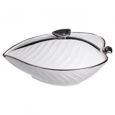 Супница 800 (мл) фарфоровая 32×21×16 (см) с крышкой Белый с серебром XL-4054AS