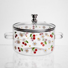 Кастрюля стеклянная Cherry 1,8 л с металлическим медвежонком на крышке Yiwu HP-GP-32