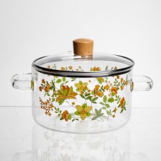 Кастрюля из боросиликатного стекла 1.8 л Wildflowers с крышкой Yiwu HP-GP-38