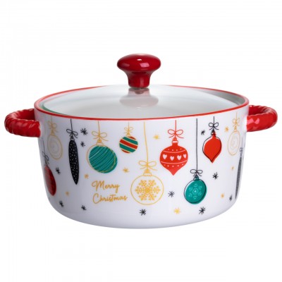 Супница фарфоровая Merry Christmas новогодняя  800 (мл) с крышкой Yiwu FM-CS-9B