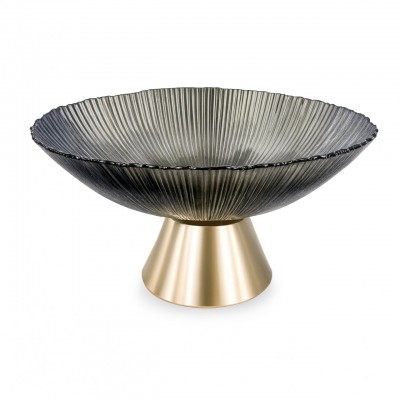 Фруктовница стеклянная «Gold & Grey» 15 см на золотой ножке Yiwu HP-34-117