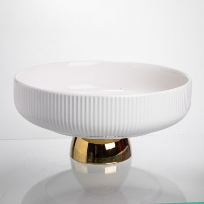 Фруктовница фарфоровая на золотой ножке 30 см Yiwu LB-1585B