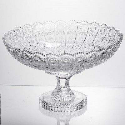 Фруктовница на ножке стеклянная Queen Lace 32 см под хрусталь Yiwu HP-34-47