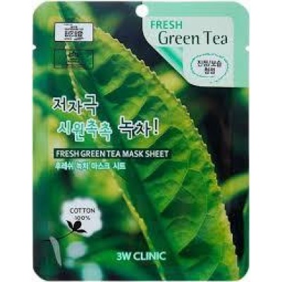 Маска тканева з екстрактом зеленого чаю 3WCLINIC Fresh Green Tea Mask Sheet, 23 мл