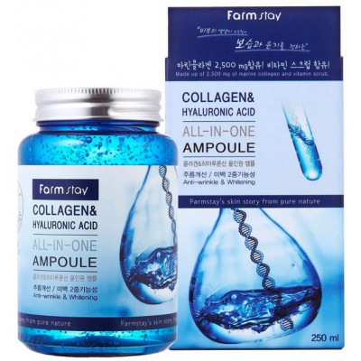 Многофункциональная ампульная сыворотка FarmStay Collagen & Hyaluronic Acid All-In One Ampoule 250 мл