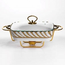 Мармитница фарфоровая Tiffany 1 л на металлической подставке с подогревом 28х23х7 см SG-428-11