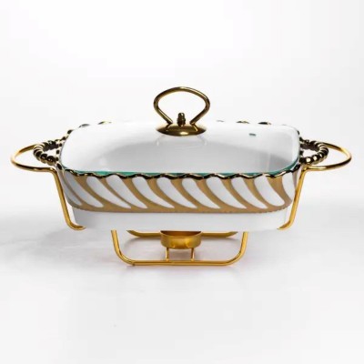 Мармитница фарфоровая Tiffany 1 л на металлической подставке с подогревом 28х23х7 см SG-428-11
