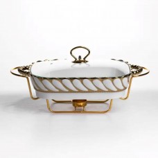 Мармитница фарфоровая Tiffany 1.5 л на подставке с подогревом 34х26х7 см SG-428-13