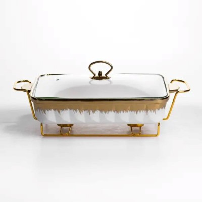 Мармитница фарфоровая 2 л на металлической подставке 40×22,5×15,5 см ML789-15
