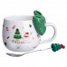 Новогодняя фарфоровая чашка с ложкой Merry Christmas 400 (мл) Зеленый FM-CS-19B FM-CS-19B