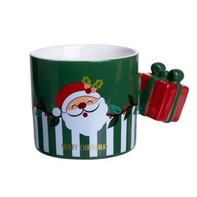 Чашка фарфоровая новогодняя Merry Christmas 400 (мл) Зеленая Yiwu FM-CS-49GR