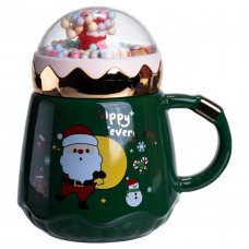 Чашка фарфоровая с крышкой Christmas 400 (мл) Зеленый Yiwu FM-CS-41A