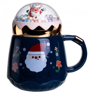 Чашка фарфоровая с крышкой Christmas 400 (мл) Синий Yiwu FM-CS-41B
