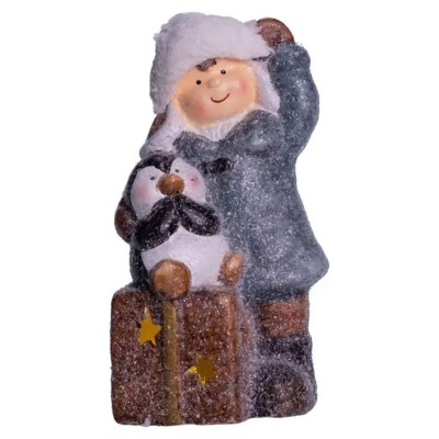 Новогодняя декоративная фигурка с подсветкой 9×10×19 см Новогодний декор Девочка с подарком по фарфора CR-5-18