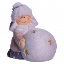 Новогодняя фигурка с подсветкой Девочка со снежным шаром из фарфора 11×7×12 (см) новогодний декор для дома, квартиры на подарок