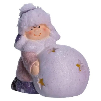 Новогодняя фигурка с подсветкой Девочка со снежным шаром из фарфора 11×7×12 (см) новогодний декор для дома, квартиры на подарок