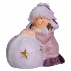 Новогодняя фигурка с подсветкой Девочка со снежным шаром из фарфора 11×7×12 (см) новогодний декор для дома, квартиры на подарок