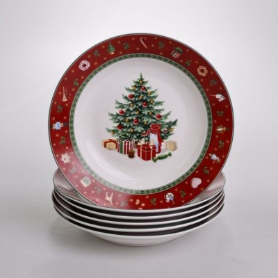 Набор тарелок суповых Christmas из фарфора 6 штук по 21 см Yiwu HP-SDHK-25