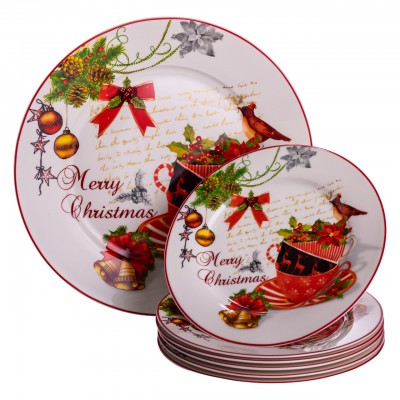 Набор новогодних тарелок из фарфора Merry Christmas 7 (шт) Ø26.5/19 см Yiwu HP-SDHK-13