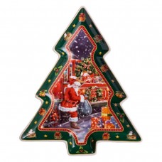 Блюдо сервировочное новогоднее для закусок из фарфора Santa 29×24×2 (см) HP-SDHK-18