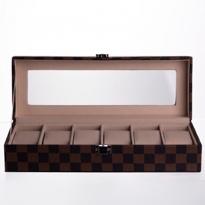 Шкатулка для часов из экокожи 6 отсеков 31×11×7.5 см Коричневый Yiwu HP-5-14S