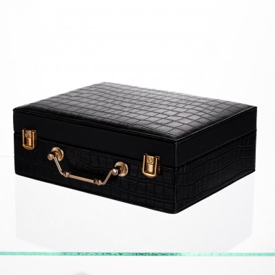 Шкатулка для украшений из эко кожи 19 отделений с зеркалом 23.5×14×8 см Черный HP-5-20B