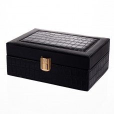 Шкатулка для украшений из эко кожи 10 отделений с зеркалом 20×14×8 см Черный HP-5-19B